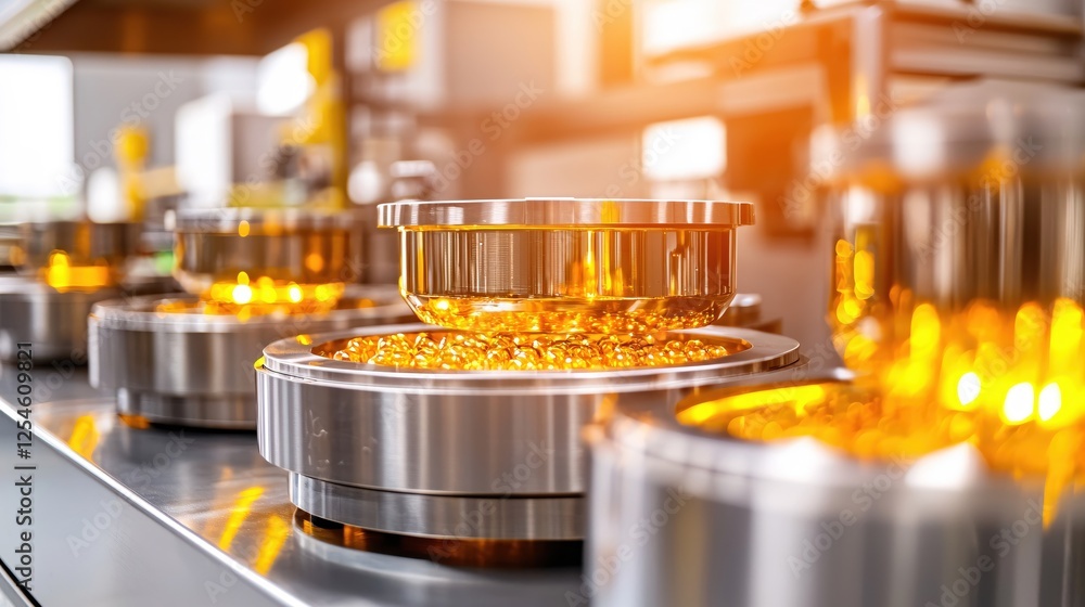Precision Manufacturing Silver Metal Component with Golden Liquid Filling Industrial Process Precision Manufacturing Silver Metal Component with Golden Liquid Filling Industrial Process