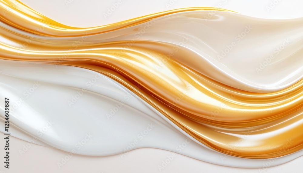 Obraz premium A smooth, flowing design featuring waves of white and golden hues, creating a serene and elegant visual effect.