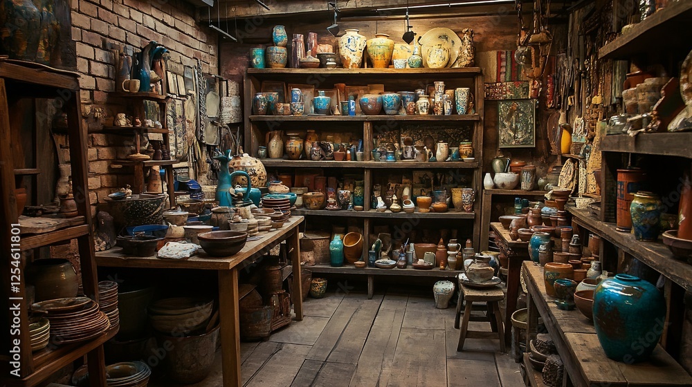 A pottery shop advertising one-of-a-kind clay vases and mugs digital A pottery shop advertising one-of-a-kind clay vases and mugs digital