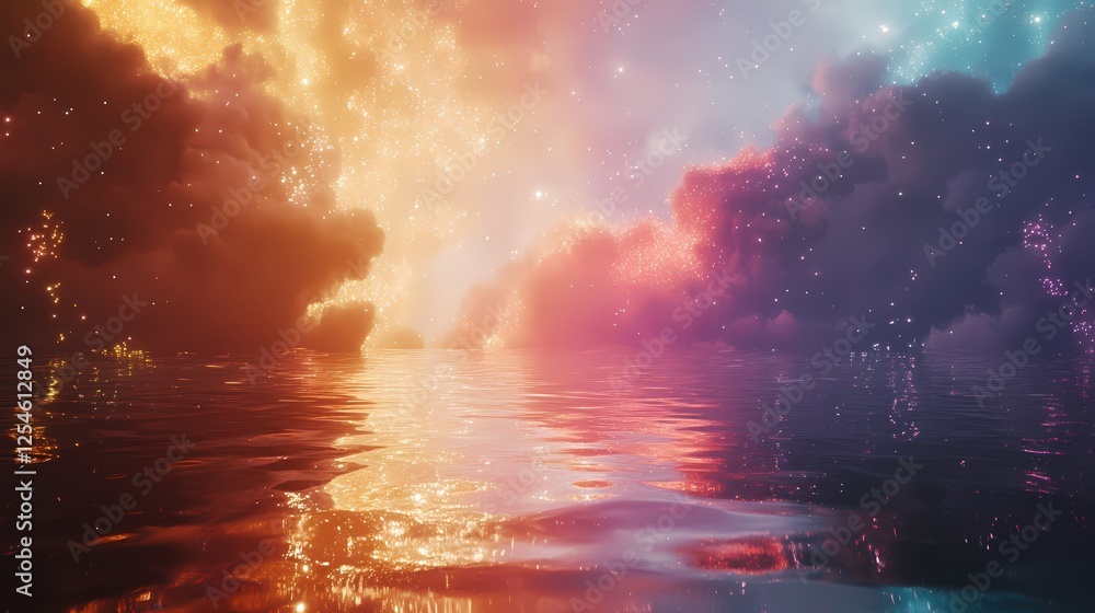 Fototapeta premium Ethereal clouds meet the tranquil water surface creating a magical and dreamy atmosphere