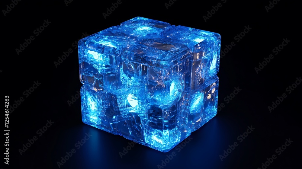 Glowing Blue Crystalline Cube: Abstract Digital Art Glowing Blue Crystalline Cube: Abstract Digital Art