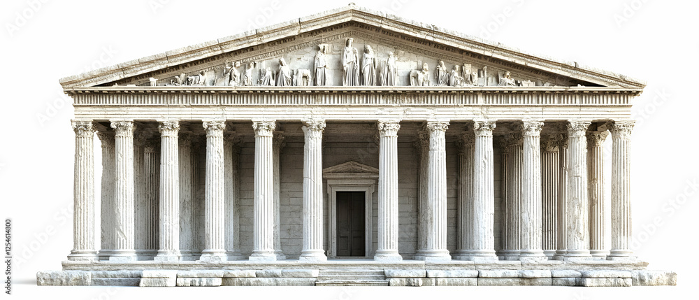 Obraz premium Greek Temple Facade, Isolated, White Background, History