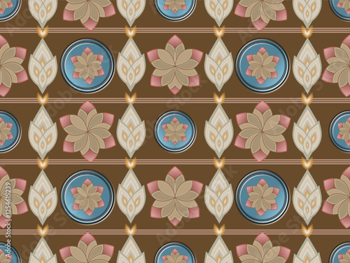 Floral circle and seamless flower pattern, seamless fabric pattern, retro fabric pattern, classic pattern, table cloth, shawl