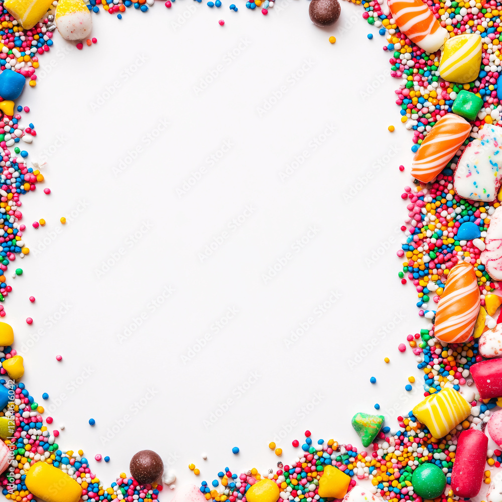 Obraz premium colorful candy and sprinkles border on white background
