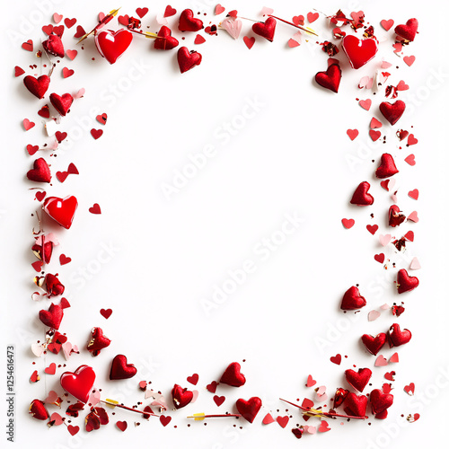 red and pink hearts frame on white background for valentines day greeting card design