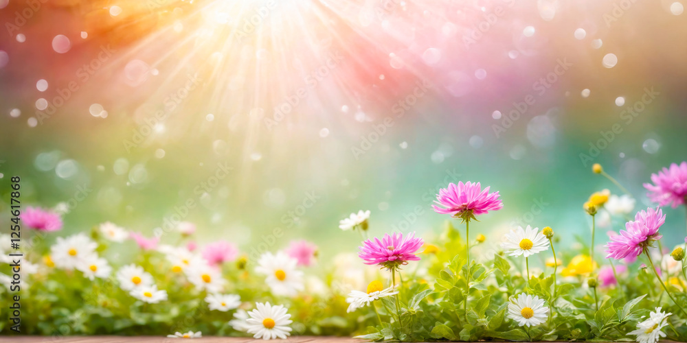 Obraz premium Sunlit Meadow of Pink and White Daisies