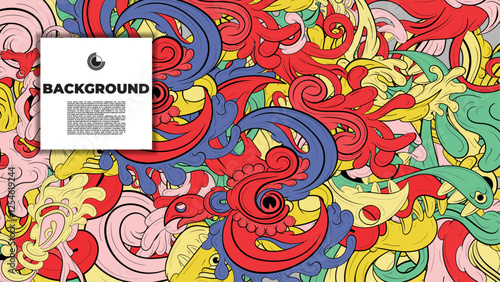 Colorful doodle art with various elements. it is suitable for background, book cover, cover, template, flayer, summer project. it is also useful for coloring book project.