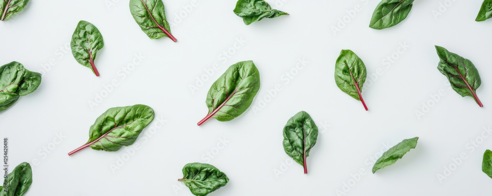 Fresh chard leaves scattered on light background create vibrant and healthy display. Perfect for culinary or gardening themes, these greens add touch of nature Fresh chard leaves scattered on light background create vibrant and healthy display. Perfect for culinary or gardening themes, these greens add touch of nature