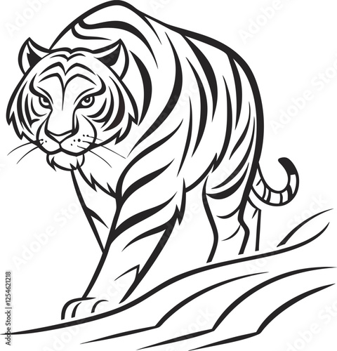 Majestic Bengal Tiger Illustration Black and White Stripes