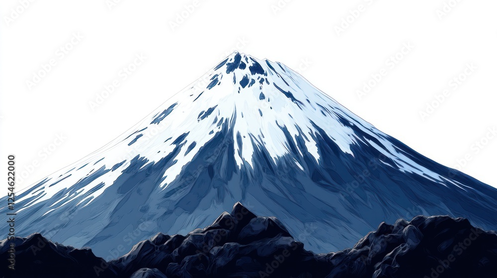 Majestic Snowy Mountain Peak against a Stark White Sky Artwork Majestic Snowy Mountain Peak against a Stark White Sky Artwork
