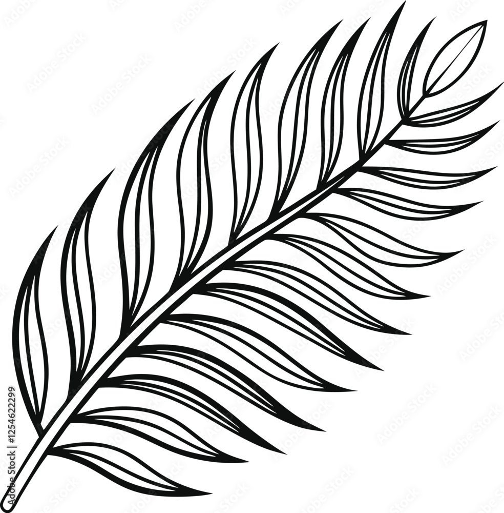 Obraz premium Elegant Black and White Palm Leaf Line Art Illustration