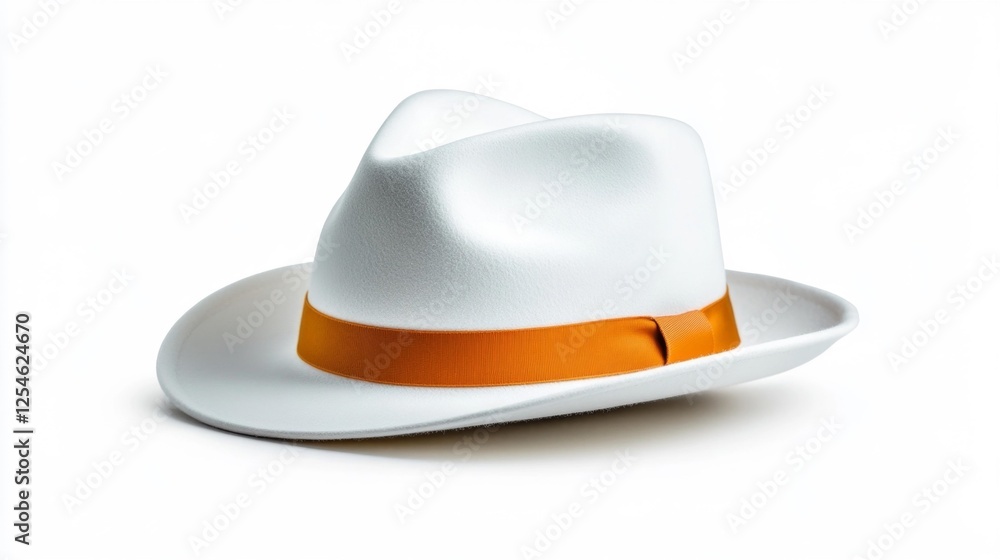 Elegant White Fedora Hat with Orange Ribbon. Generative AI Elegant White Fedora Hat with Orange Ribbon. Generative AI