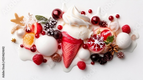 Festive Ice Cream With Fruit Spices And Winter Decorations. Generative AI photo