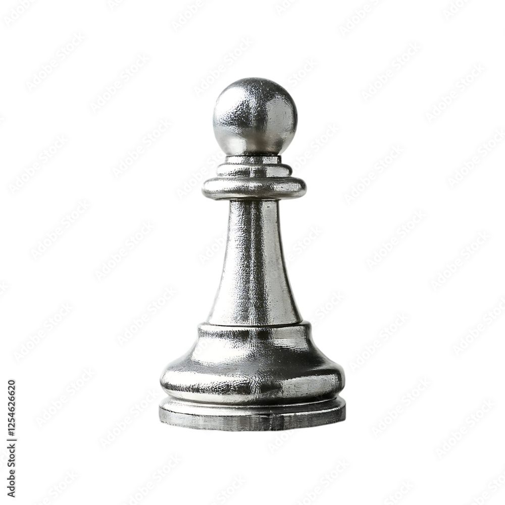 High quality  silver pawn chess piece isolated on white background. pawn png illustration on white 