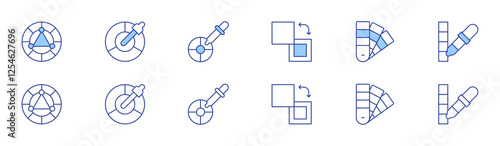 Color icon set in two styles, Duotone and Thin Line style. Editable stroke. fill, color wheel, pipette, eyedropper, color palette, color picker