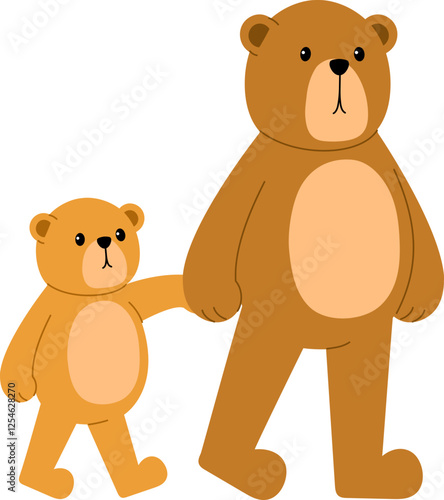 parent bear holding hand little cub and walking together illustration