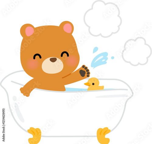 猫足のバスタブで入浴するクマのキャラクター