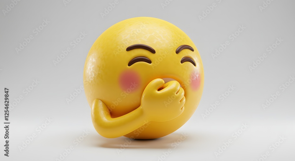 Fototapeta premium Emoji Covering Mouth Yawning in Tiredness or Boredom Expression