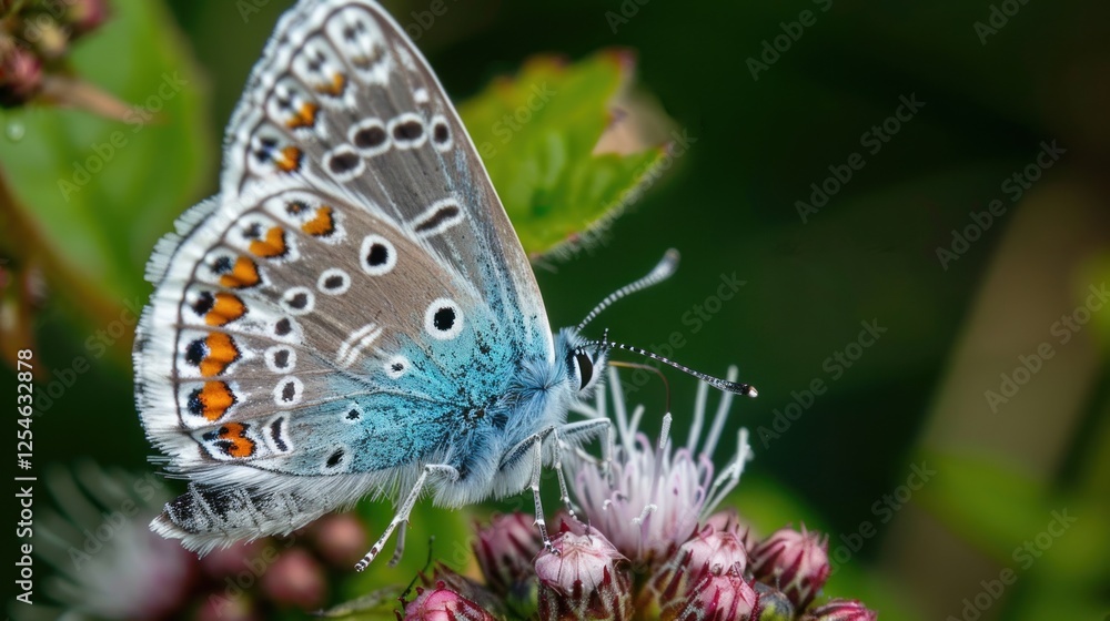 Fototapeta premium Beautiful insect butterfly sitting on the flower garden with nature blur background. AI generated