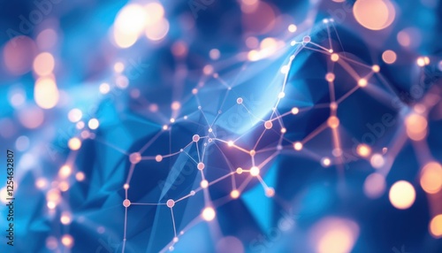 Abstract blue network with geometric shapes and glowing nodes