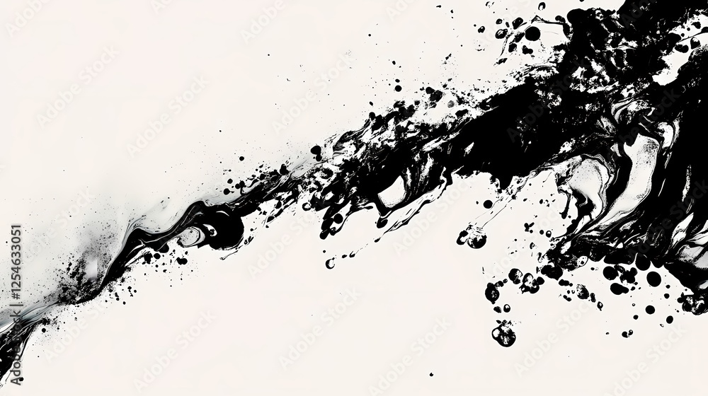 Abstract Monochrome Art Black Ink Splatter on White Canvas Contemporary Artistic Expression Abstract Monochrome Art Black Ink Splatter on White Canvas Contemporary Artistic Expression