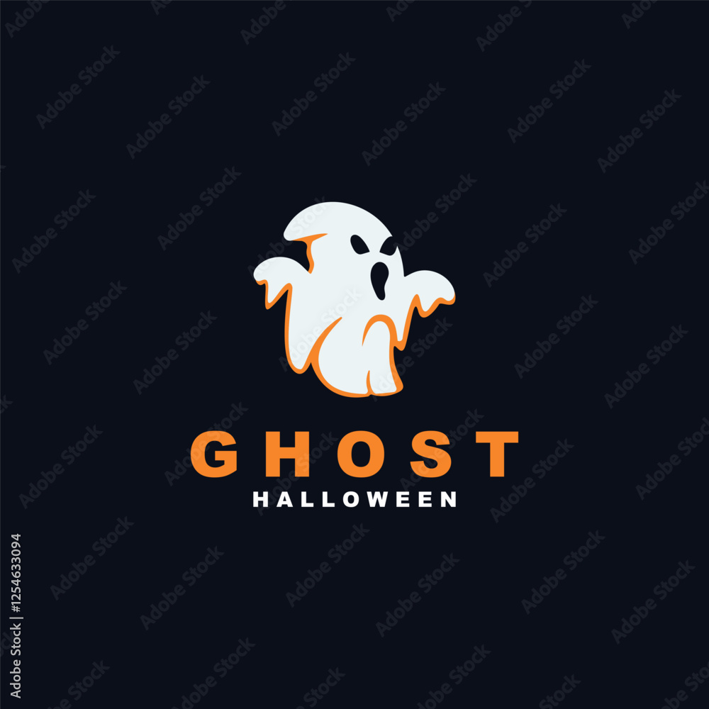 Ghost Logo, Simple Halloween Devil Design Illustration Template Black Background Ghost Logo, Simple Halloween Devil Design Illustration Template Black Background
