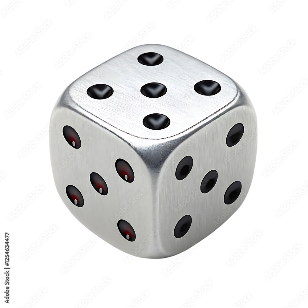 Silver Ludo dice piece isolated on white background. Silver Ludo dice piece isolated on white background.