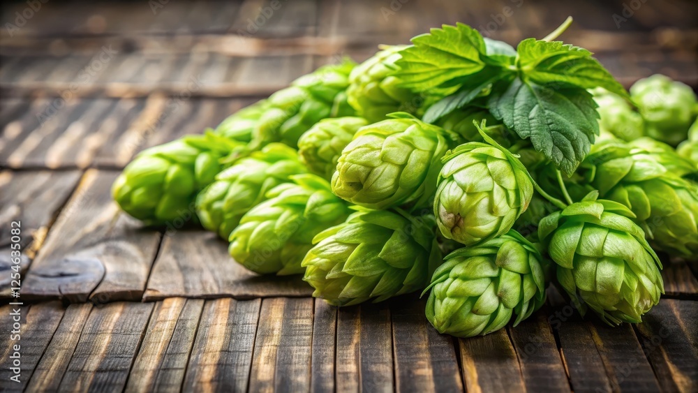Fresh green hop cones close-up on a wooden table , gardening, nature, gardening, nature,green hops, plant Fresh green hop cones close-up on a wooden table , gardening, nature, gardening, nature,green hops, plant