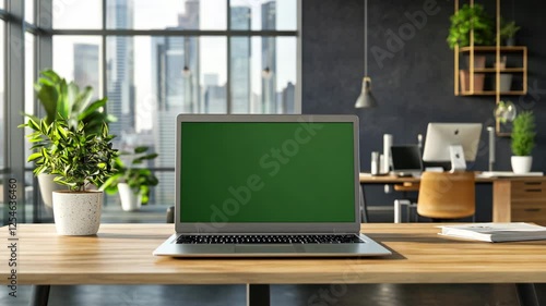 Wallpaper Mural Laptop with green screen mock up on office table. Computer with chroma key template. Display close up. Business mockup empty blank space. Modern gadget in horizontal position. Torontodigital.ca