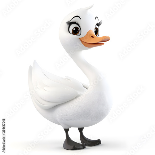 Fototapeta Naklejka Na Ścianę i Meble -  3d cartoon cute illustration of swan on white background