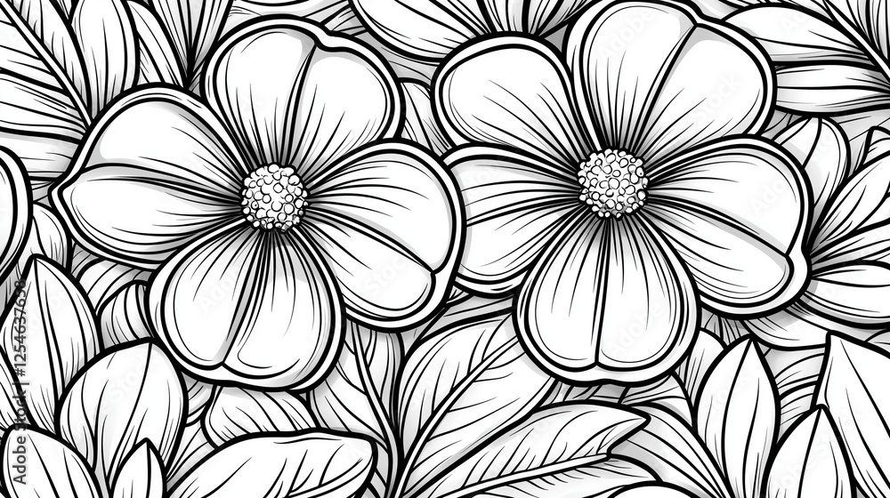 custom made wallpaper toronto digitalBold black and white floral line art pattern featuring large intricate flowers, perfect for wallpapers and artistic decor