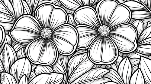 Wallpaper Mural Bold black and white floral line art pattern featuring large intricate flowers, perfect for wallpapers and artistic decor
 Torontodigital.ca