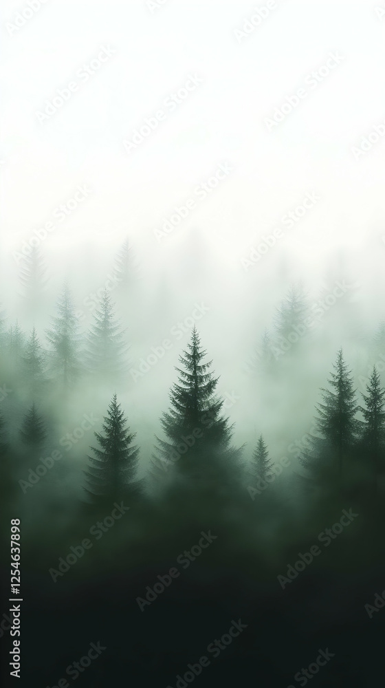 Misty Forest Illustration: Enchanting Evergreen Trees Misty Forest Illustration: Enchanting Evergreen Trees