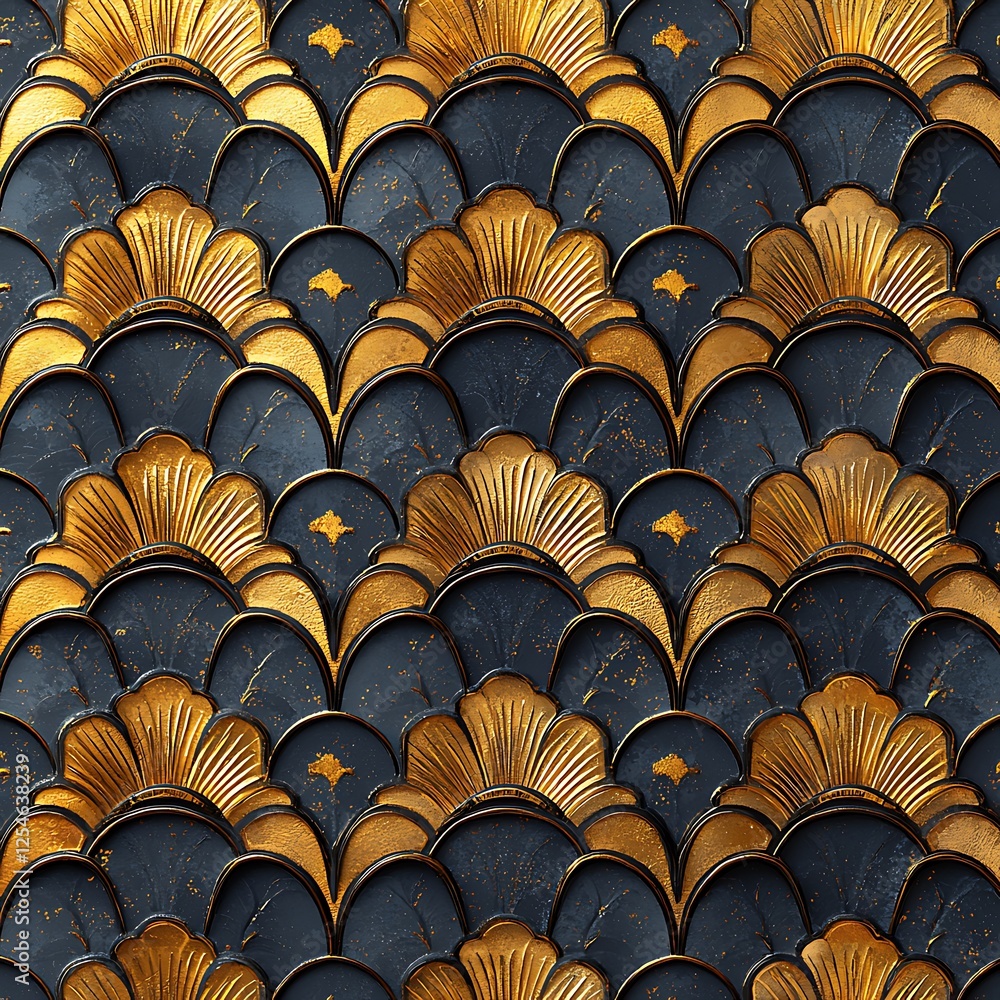 Elegant Art Deco Gold Fan Pattern with Dark Background Texture Elegant Art Deco Gold Fan Pattern with Dark Background Texture