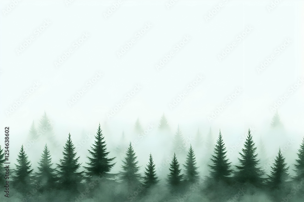 Fototapeta premium Misty Forest Illustration: Serene Evergreen Trees