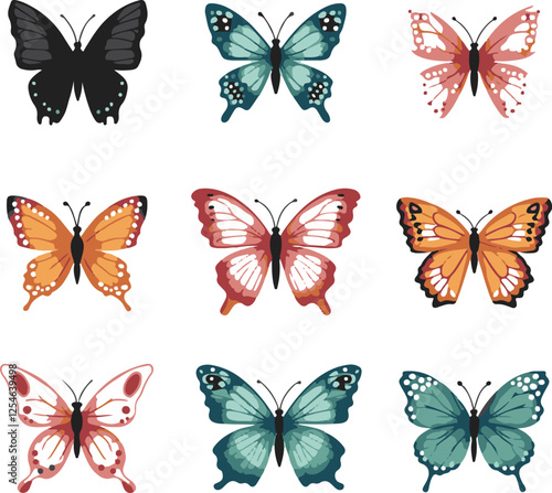 Butterflies color silhouette set