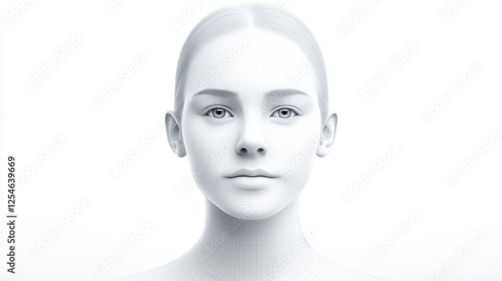 Artistic representation of woman's head with wire frame, exploring themes of technology, psychology and the human condition Artistic representation of woman's head with wire frame, exploring themes of technology, psychology and the human condition