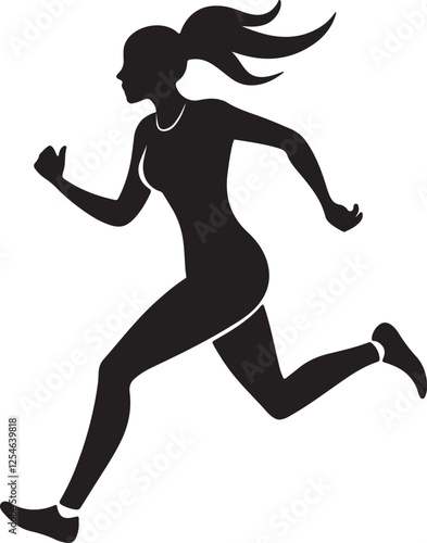 running woman silhouette, black and white silhouette, vector and illustration