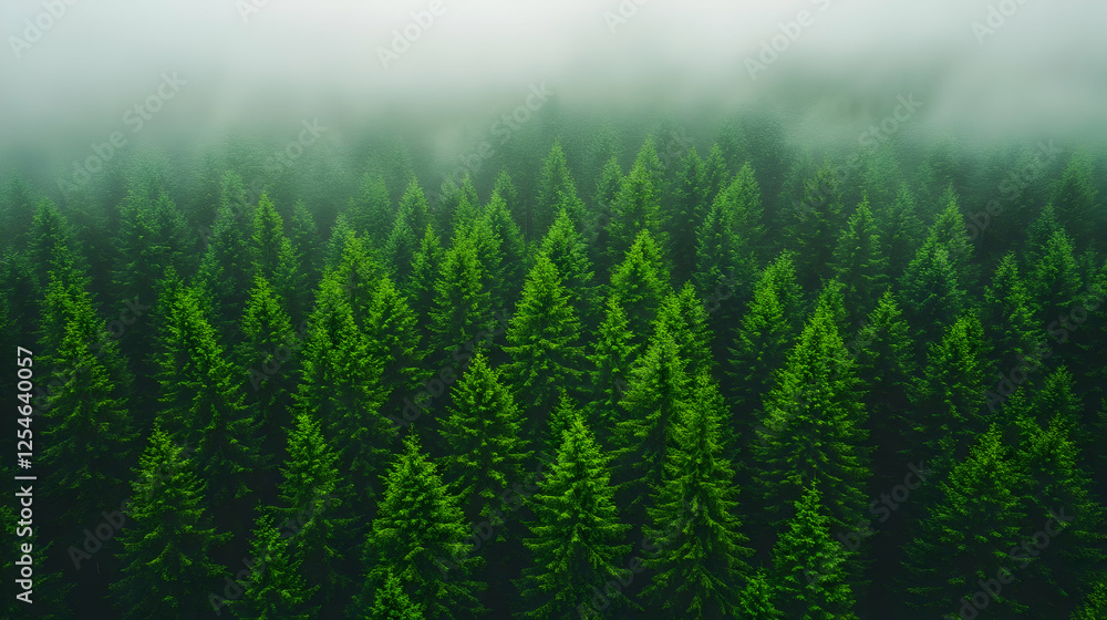 Misty Evergreen Forest Aerial View Misty Evergreen Forest Aerial View