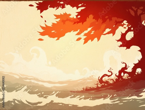 Red Tree Sunset Landscape