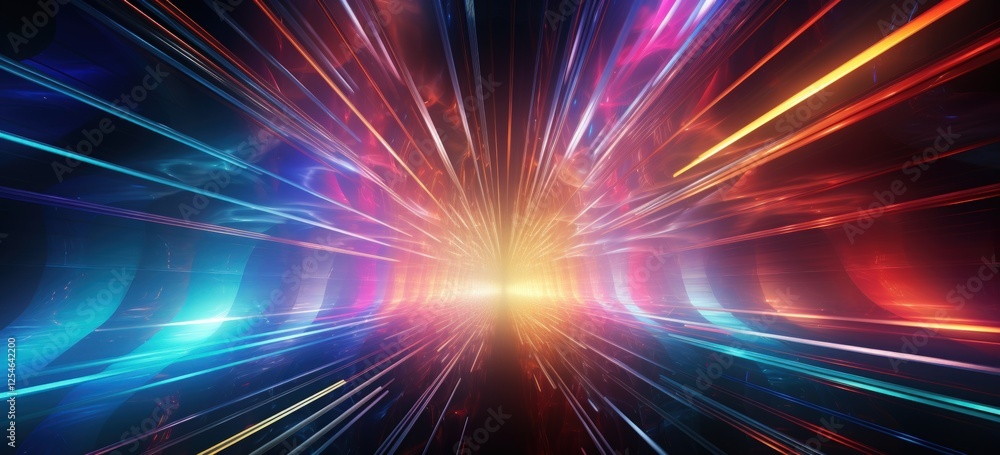 Obraz premium Colorful vibrant lighting speed streaks gathering horizon background. AI generated image