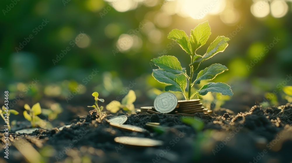 Obraz premium Plant Growing on Coins