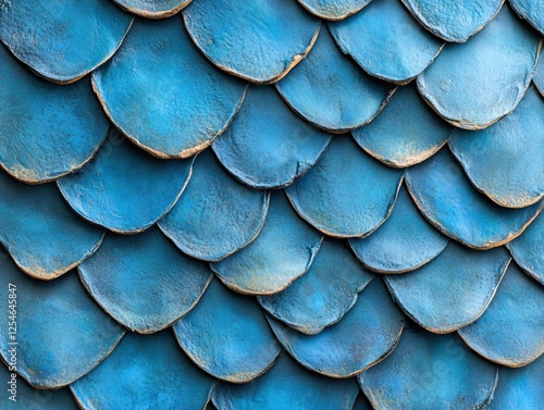 Wallpaper Mural Textured blue scale pattern forming a unique surface with golden edges and a handcrafted look Torontodigital.ca