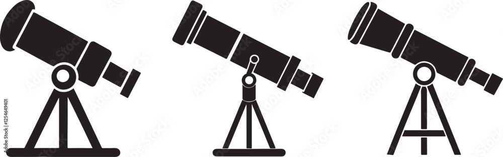set of telescope silhouette, black and white silhouette, vector and illustration set of telescope silhouette, black and white silhouette, vector and illustration