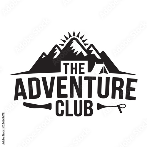 Stylish logo for an Adventure Club, showcasing mountains and camping gear.