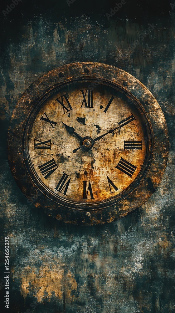 Fototapeta premium Vintage clock with weathered dial and texture.