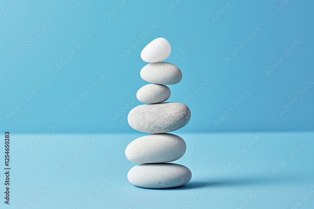 Stack of Smooth White Pebbles and Stones on a Calm Blue Background for Serenity and Minimalist Design Stack of Smooth White Pebbles and Stones on a Calm Blue Background for Serenity and Minimalist Design