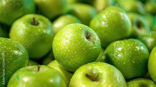 Wallpaper Mural Stack of many fresh organic green apples fruit for healthy food texture background. AI generated Torontodigital.ca