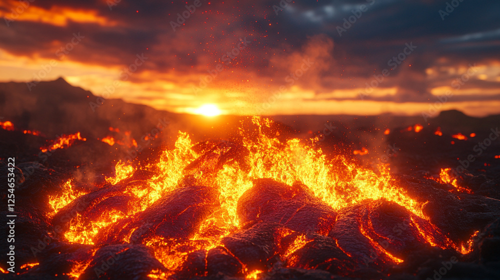 A dramatic landscape capturing fiery volcanic lava rocks flowing at sunset, symbolizing chaos and raw natural power, with blurred tones and empty space for potential captions.
A dramatic landscape capturing fiery volcanic lava rocks flowing at sunset, symbolizing chaos and raw natural power, with blurred tones and empty space for potential captions.
