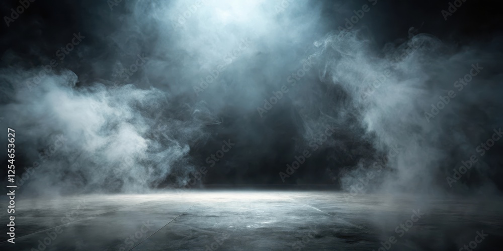 Mysterious fog envelops a dark abstract space, foggy, darkness Mysterious fog envelops a dark abstract space, foggy, darkness